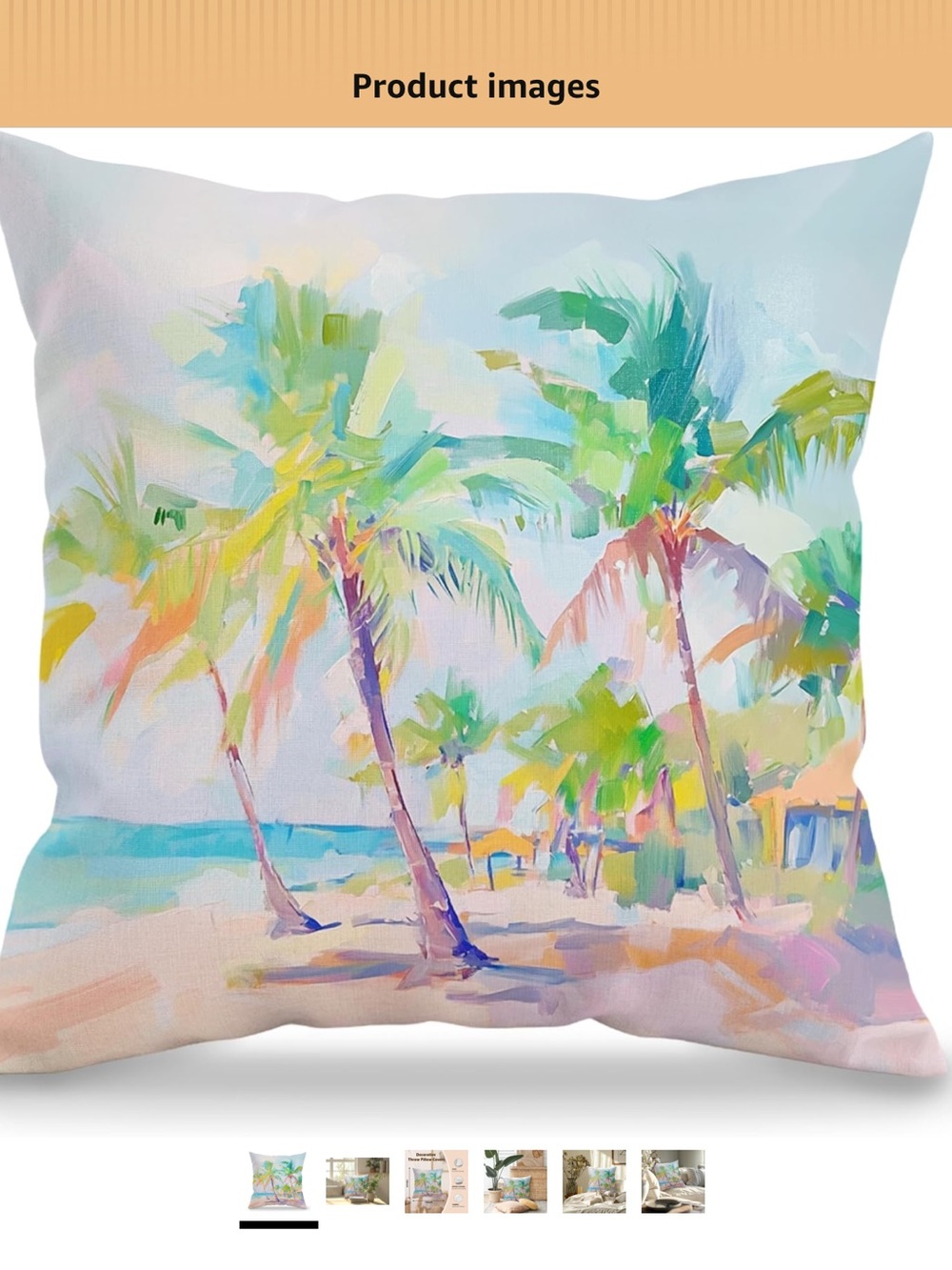 Set of 2 Tropical Palm Coastal Pillow Covers-Pastel Multicolor 18x18